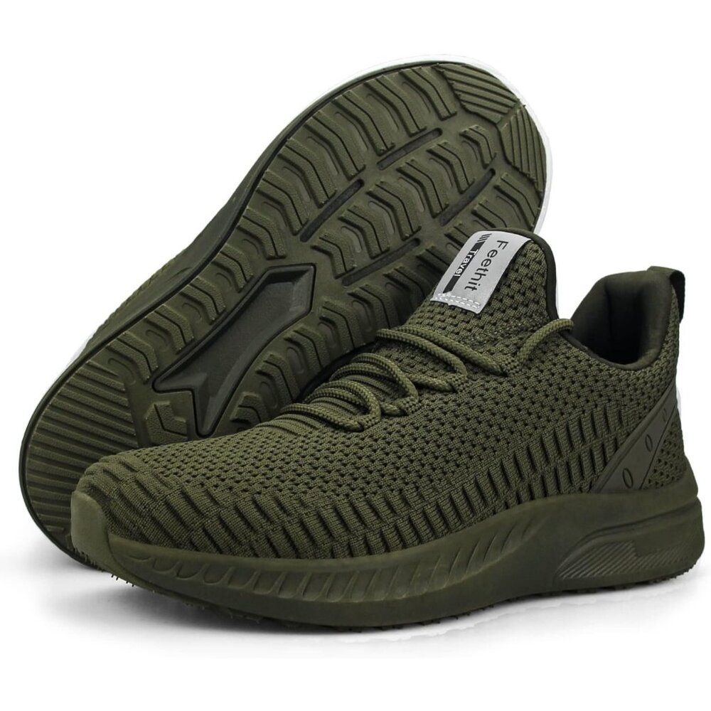 Men's Olive Green Non Slip Lightweight Workout Breathable Mesh Fashion Sneakers - Picture 5 of 6